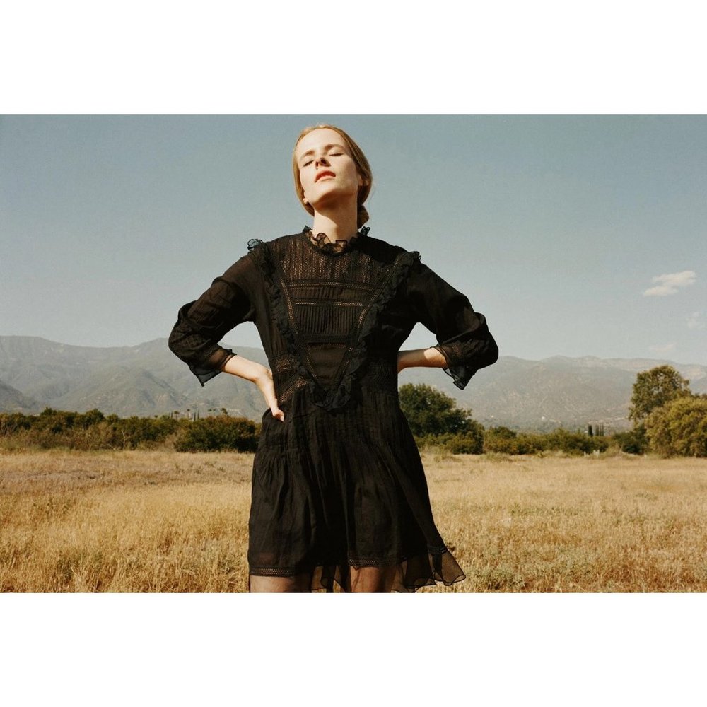 DÔEN BLACK MINI RUFFLE PRAIRIE DRESS